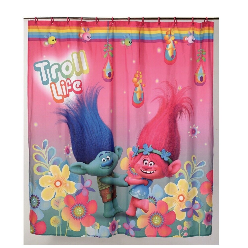 Shower Curtain‎ Trolls Dreamworks Fabric 2Pk New -72inx72in Shower Curtains
